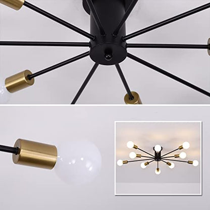 Garwarm 10-Light Sputnik Ceiling Light Fixture, Modern Sputnik Chandelier - color: 10 Lights/Black and Gold