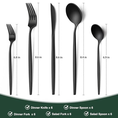 Matte Black Silverware Set 30 Piece, Wildone Stainless Steel Flatware Set Service for 6, Cutlery Utensil Sets for Home Restaurant, Include Knife Fork Spoon Set, Dishwasher Safe - color: Black