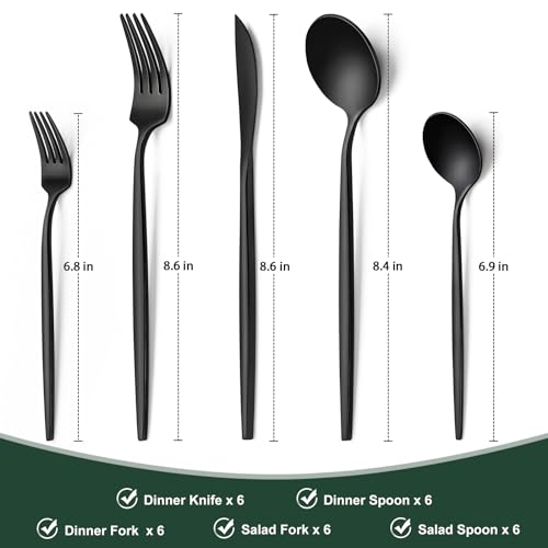 Matte Black Silverware Set 30 Piece, Wildone Stainless Steel Flatware Set Service for 6, Cutlery Utensil Sets for Home Restaurant, Include Knife Fork Spoon Set, Dishwasher Safe - color: Black