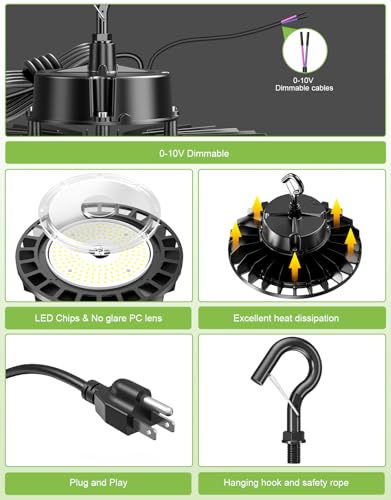 6 Pack 150W High Bay LED Shop Light, 5000K Low Bay Light with US Plug