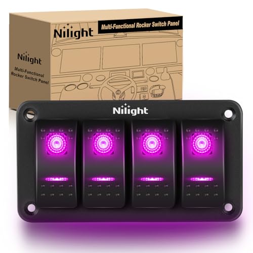 Nilight 4 Gang Rocker Switch Panel w/Purple LED Light 5Pin On Off Pre-Wired - color: Purple, size: 4 Gang