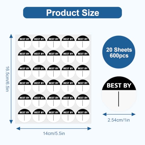 600PCS Expiration Date Stickers, 1 Inch Best by Labels
