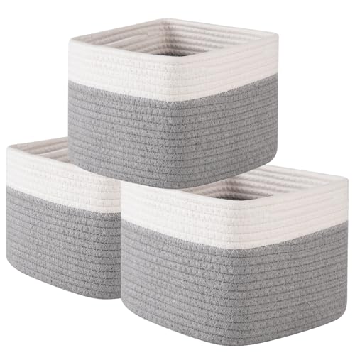 OIAHOMY 3 PACK Cube Storage Bins Storage Baskets Shelf Grey&White - color: Grey&White