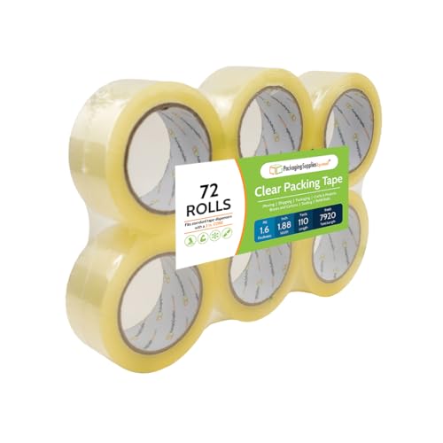 PSBM Clear Packing Tape, 72 Rolls 1.6 Mil 1.88 Inch 110 Yards Per Roll, Heavy Duty Tape for Packaging, Shipping, Moving & Sealing - size: 72 Rolls