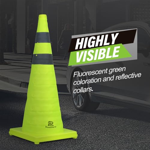 RoadHero 28 Inch 2 Pack Collapsible Traffic Safety Cones with Bag, Green - size: 28 Inch