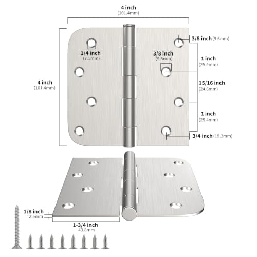 Goldenwarm 6 Pack Brushed Nickel Door Hinges with Square & Round Corners - color: Satin Nickel, size: 6 Pack