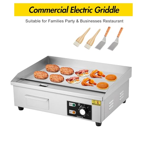 21 Inch 1600W Commercial Electric Griddle – Stainless Steel Countertop Flat Top Teppanyaki Grill, 2 Shovels & 2 Brushes for Home Kitchen & Restaurants - size: 12x21