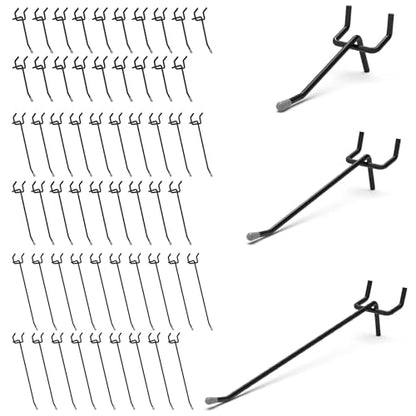 HUHOLE 60PC Black Pegboard Hooks, 2 4 6 Inch Metal Hangers - color: Black, size: 2+4+6 Inch