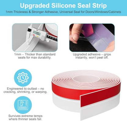 Elvone Weather Stripping Door Seal, 36ft Adhesive Silicone Strip, White - color: White, size: 36ft x 1 in