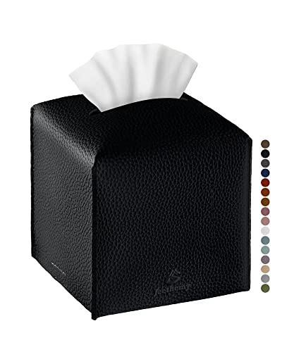 Tissue Box Cover, Jeethemy Square PU Leather Tissue Box Holder, Modern Tissue Case Facial Paper Organizer Dispenser，5X5X5'',Single Black - color: Single Black
