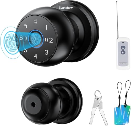 Smart Door Knob Fingerprint Lock 4-in-1 Keyless Entry (Fingerprint/App/Code/Key) Door with Auto-Lock Easy Install for Home/Bedroom/Office (Black 1) - color: Black 1