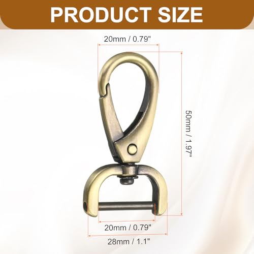 HARFINGTON 2Pcs Detachable Snap Hook Swivel Clasp 3/4" D Ring with Swivel Lobster Claw Clasps Hook for Purse Strap Keychain Bag DIY Craft, Brass - color: Brass, size: 3/4"