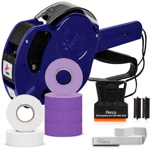 Perco Price Gun 1-Line Kit with 2 White 4 Purple Rolls, Clip & Ink Rollers - color: Purple