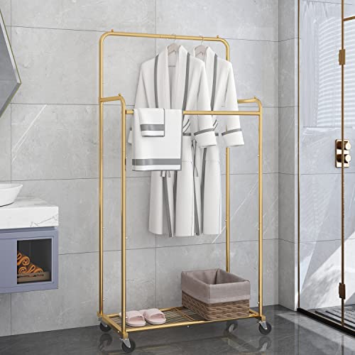 Simple Trending Clothes Garment Rack, Double Rods Clothing Rack, Gold