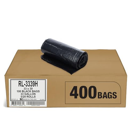 Aluf Plastics T-Tough Roll Pack Low Density Repro Blend Star Seal Coreless Rolls Bag, 33 Gallon 1.2 Mil, 39" Length x 33" Width, H Strength, Black (Pack of 400) - color: Black, style: 33 Gal, 1 Mil, 400 Count