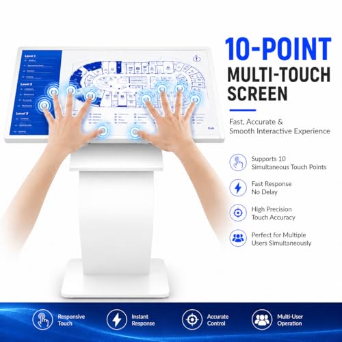 43 inch Touch Screen Kiosk, Windows11 System(8+128g) | K-Style Stand Inquiry Machine, Human–Machine Interaction Smoothly for Mall Navigation/Self-Ordering/Advertising/Retail Store - color: White