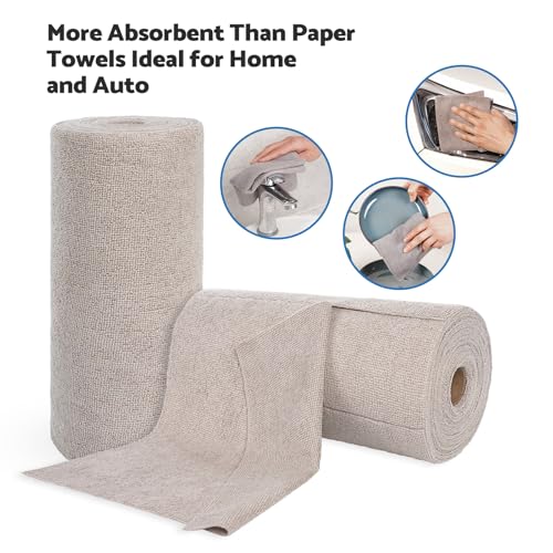 YoulerTex Reusable Cleaning Cloths Microfiber Towel: 50 Pack Washable Tear Away Cleaning Towels Roll - 12× 12 Absorbent Rags Drying Dishcloths for Kitchen House Car (50, Khaki) - color: Khaki