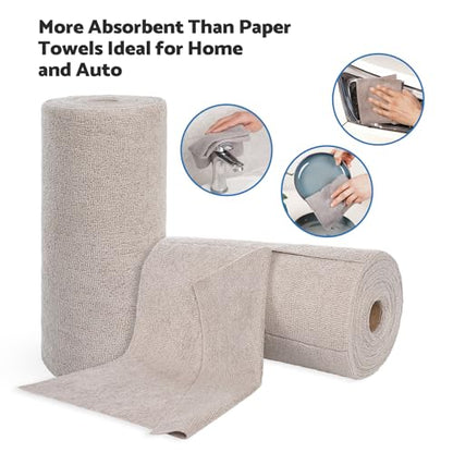YoulerTex Reusable Cleaning Cloths Microfiber Towel: 50 Pack Washable Tear Away Cleaning Towels Roll - 12× 12 Absorbent Rags Drying Dishcloths for Kitchen House Car (50, Khaki) - color: Khaki