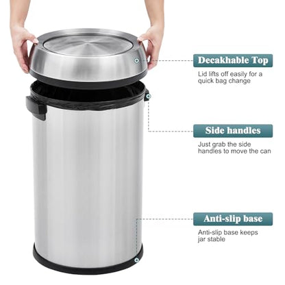 Garvee 17 gal Trash Can, Fingerprint-Proof Stainless Steel Swing Top Garbage Can, Heavy Duty Commercial Round Trash Bin with Swing Lid for Restaurant, Home, Office, Silver - color: Silver, size: 17 Gallon Swing Top