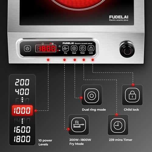 1800W Electric Hot Plate, Stainless Steel Portable Burner