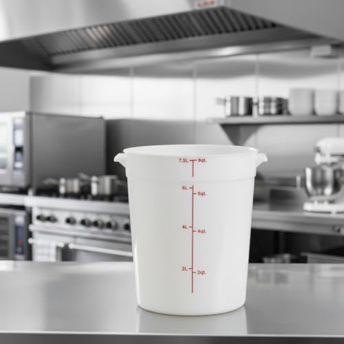 TrueCraftware- 8 Quart White Round Food Storage Container Polypropylene- Commercial Reusable Food Container Canister with Measurement Markings for Meal Prep Pantry Kitchen - size: 8 Quart