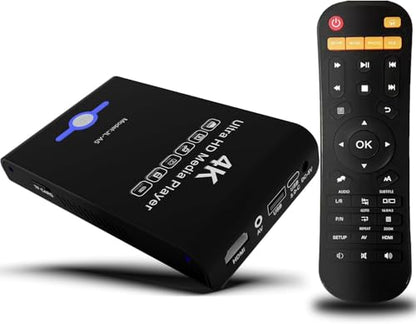 4K Ultra HD Media Player 2-in-1 HDD Enclosure for USB Drives and MicrosD Cards- Plays Digital Signage, H.265/HEVC H.264/AVC MP4 MKV Videos Etc,Auto Play and Resume,Supports 2"/2.5"/3" SATA HDD - color: Pearl Black