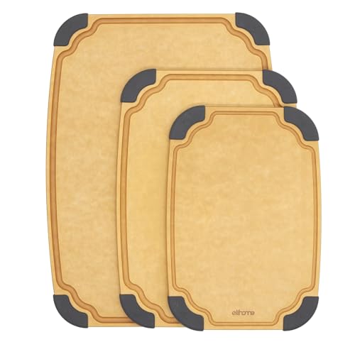Elihome Essential Series 3-in-1 Cutting Board Set, Knife Friendly, Dishwasher Safe, Juice Groove, Reversible, Non-Porous, Eco-Friendly, Set of 3 - style: 3 Pack (S + M + L)