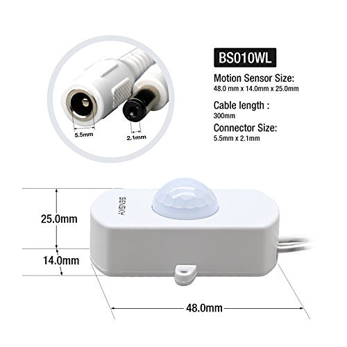 SENSKY BS010WL DC 12v to 24v Mini Pir Motion Sensor Switch Occupancy Sensor Switch for DIY LED Lighting (Light Sensor, Delay Time, Sensor Distance, Adjustable)
