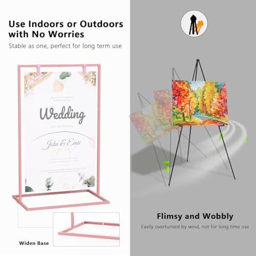 50H" Wedding Welcome Sign Stand with 8 Pair Satin Ribbon & 2 Leather Strap - color: Pink