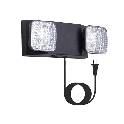 GZRUIYANG LED Emergency Lights with Battery Backup, Commercial Emergency Light Fixtures for Business Home Power Failure Emergency Exit Sign Lighting with 1.0 Meter Plug, Black - color: Black with Plug, size: 1 Pack