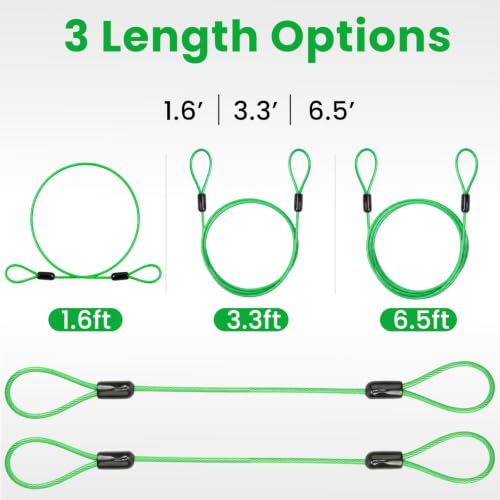 1/8" (3mm) Security Cable Lock 2-Pack, 2m Braided Steel Anti-Theft Cable, Long Flexible Wire Rope for Bike, Gate, Luggage & Outdoor Gear (Green) - size: 2M