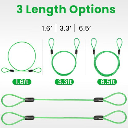 1/8" (3mm) Security Cable Lock 2-Pack, 2m Braided Steel Anti-Theft Cable, Long Flexible Wire Rope for Bike, Gate, Luggage & Outdoor Gear (Green) - size: 2M