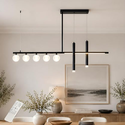 Siittoo Modern Linear Chandelier, LED Kitchen Island Pendant Light - color: 47 in/Black/6-lights-Dimmable