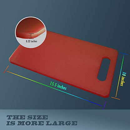 Fotouzy Plastic Utility Cutting Board with Handles, Food Safe PP Material, BPA Free, Dishwasher Safe, Thick Chopping Board, Large Size, Easy Grip Handle, for Kitchen (Red),15.5 x 10" - color: Red