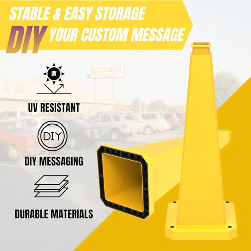 36 inch Yellow Safety Caution Cones Blank, Safety Road Cones Unprinted with Heavy Rubber Weighted Base for DIY Custom Messaging Hazard Warning (6 Pack) - color: BLANK/YELLOW, size: 36 inch