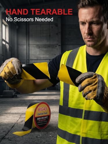 BIGAS Caution Tape, Yellow Black, 2" x50FT Heavy Duty Fabric Floor Tape