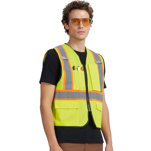 A-KSAFETY High Visibility Safety Vest for Men Women with Pockets and Zipper - color: Yellow, size: X-Small