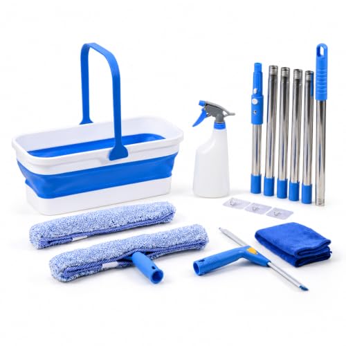 UFORU Window Cleaning Kit with 3 Gal Collapsible Bucket and Extension Pole