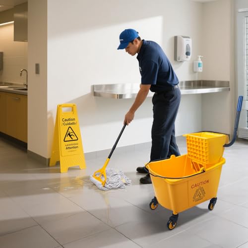KeFanta 35 Quart Commercial Mop Bucket with Side Press Wringer on Wheels