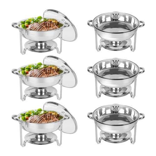 IMACONE Round Chafing Dish Buffet 6 Pack, 5QT Glass Lid - color: Glass