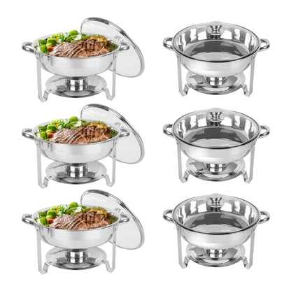 IMACONE Round Chafing Dish Buffet 6 Pack, 5QT Glass Lid - color: Glass