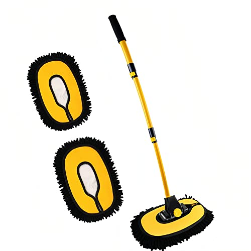 Mveqrrn15°Curved Chenille Car Wash Brush, Extendable Long Handle Mop-Yellow - color: Yellow-002