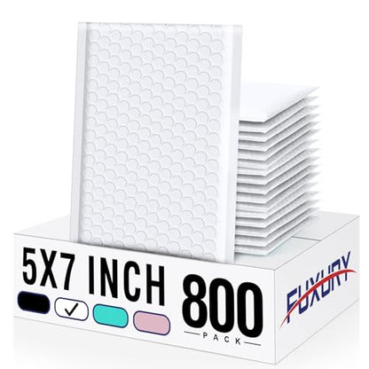 Fuxury Bubble Mailers Bulk 5x8.6" 800Pack White Waterproof Padded Envelopes - color: White, size: 5x8.6" 800PC