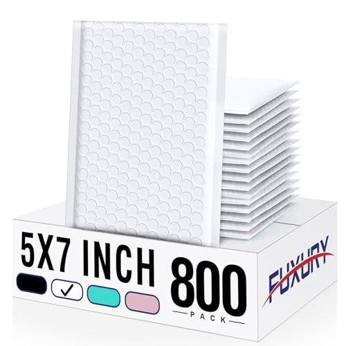 Fuxury Bubble Mailers Bulk 5x8.6" 800Pack White Waterproof Padded Envelopes - color: White, size: 5x8.6" 800PC