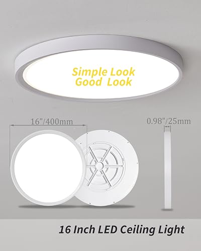 1pack 16 Inch Flush Mount Ceiling Light, 32w Led Ceiling Light, 3000k/4000k/6000k Selectable 3480lm Ceiling Lights, Super Slim Led Light Fixture for Bedroom Kitchen Living Dining Room Office - color: White, size: Basic-16IN-1PACK