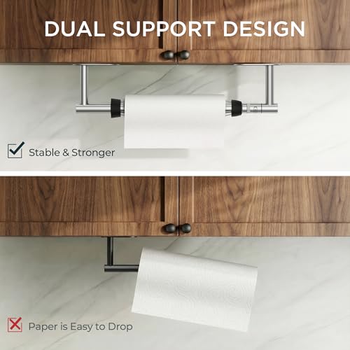 FORIOUS Paper Towel Holder Under Cabinet, One Hand Tear,Silver - color: Stainless Steel