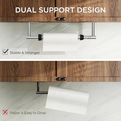 FORIOUS Paper Towel Holder Under Cabinet, One Hand Tear,Silver - color: Stainless Steel