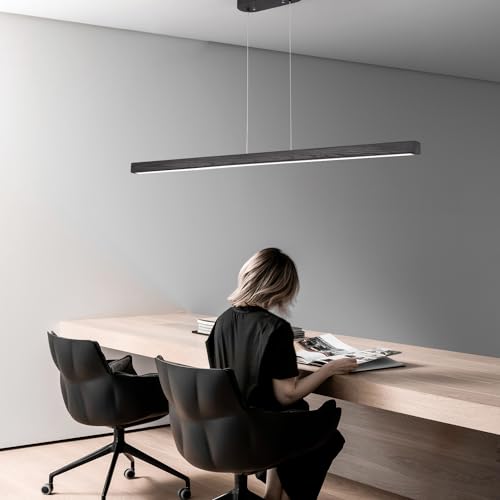 YISDESIGN 47" Black Linear Pendant Light Wooden Led Linear Pendant Light Fixtures Ceiling Hanging Dimmable Pendant Lights for Dining Room Kitchen Island Pool Table Lights Black Wood Finish - color: Black, size: 47in
