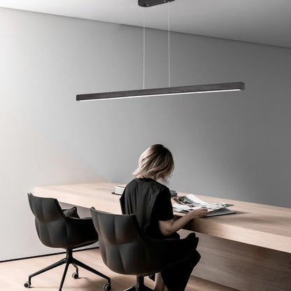 YISDESIGN 71" Black Linear Pendant Light Wooden Led Linear Pendant Light Fixtures Ceiling Hanging Dimmable Pendant Lights for Dining Room Kitchen Island Pool Table Lights Black Wood Finish - color: Black, size: 71in