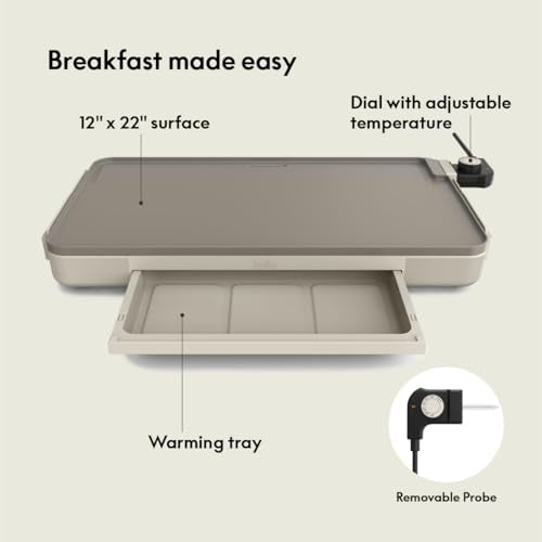 bella 12 x 22 Electric Griddle with Warming Tray, Ceramic Nontoxic, Oatmilk - color: Oatmilk + Tray